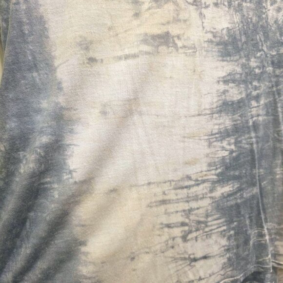 Blue Saks Fifth Avenue Flowy Gray Taupe White Loose Fit V-Neck Top Made In USA L - Picture 7 of 16